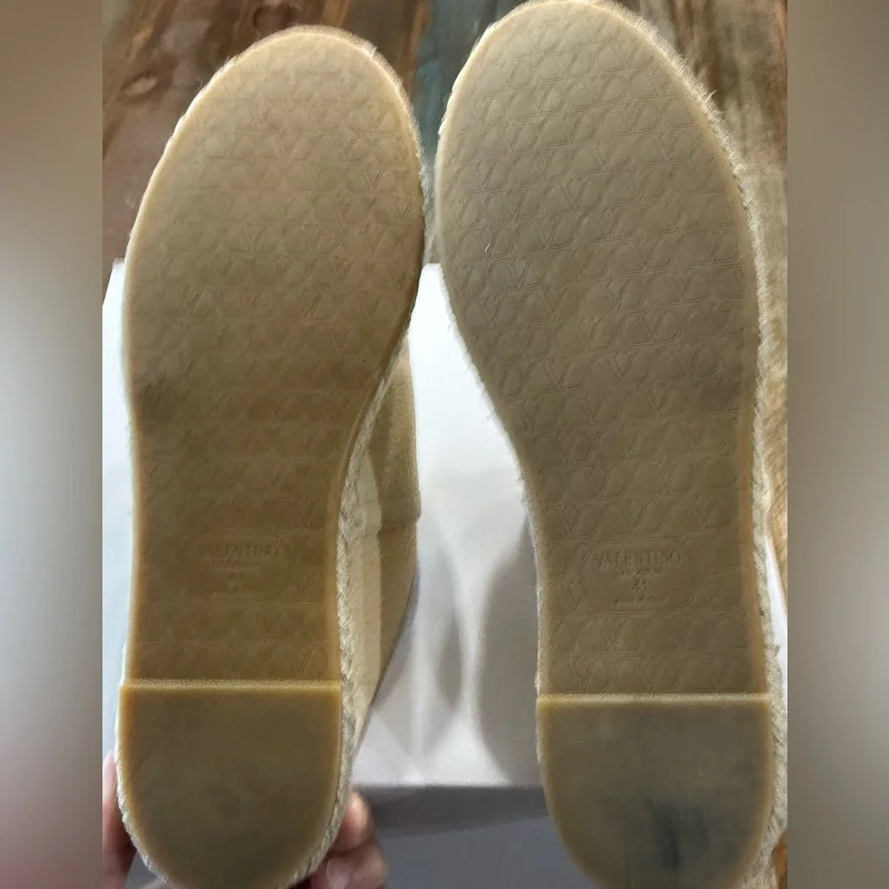 Valentino Garavani VLogo Leather Espadrille Mules Size 41 Made in Italy EUC